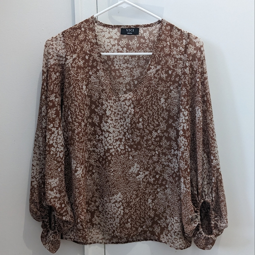 Floral Balloon Sleeve Blouse